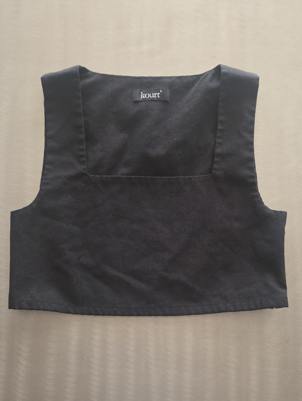 Kourt Linen Blend Cropped Tank Top Black Sleeveless Minimalist Coastal Small